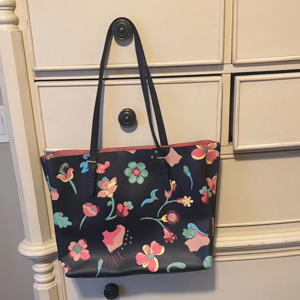 Coach Black Tote with Colorful Floral Design - Picture 4 of 15